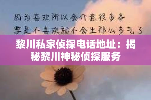 黎川私家侦探电话地址：揭秘黎川神秘侦探服务